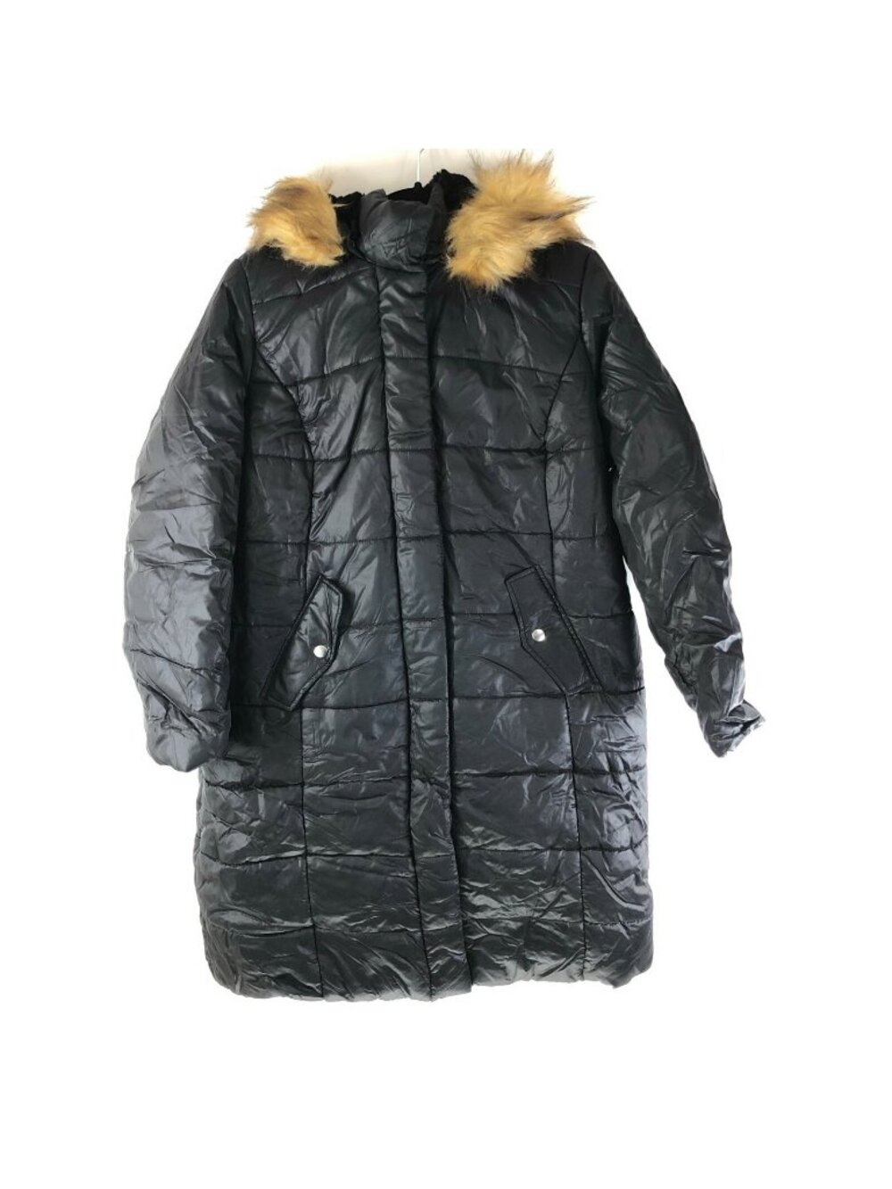 Roamans Puffer Coat Hooded Faux Fur Trim Water Resistant Pockets Black M 14/16